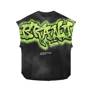 Camiseta sin mangas para mujer, algodón jersey premium, transpirable, estampado de grafiti amarillo, logotipo personalizado con serigrafía, camisetas de algodón para mujer - Product Image 3