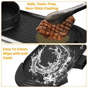Grill elettrico 2-in-1 da 2200W a riscaldamento rapido, con pentola elettrica da 3.7 QT, antiaderente, per interni, con controllo separato della temperatura, smontabile - Product Image 4