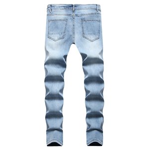 Jean en denim déchiré coupe slim droite pour homme, taille mi-haute, délavé, respirant, décontracté - Product Image 5