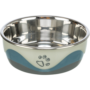 Bol pour animaux de compagnie en acier inoxydable et silicone, 0,75 l, blanc et bleu, antidérapant, pour chiens et chats - Product Image 1