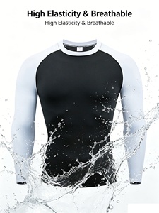 Camiseta Deportiva de Compresión para Hombre, Manga Raglán, Negra y Blanca, Secado Rápido, Corte Ajustado, Cuello Redondo, Manga Larga, para Entrenamiento - Product Image 2