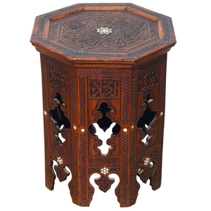 Table d'appoint octogonale marocaine de style maure, faite à la main, en bois incrusté de nacre, finition antique, accent oriental, en solde - Product Image 2