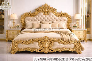 Juego de Cama Princely con Cabecera Alta para Hogar de Estilo Mansion, Acabado Dorado de Lujo, Cama King Size de Madera Sólida, Muebles de Dormitorio con Acabado Brillante, Cama Royal USA - Product Image 3