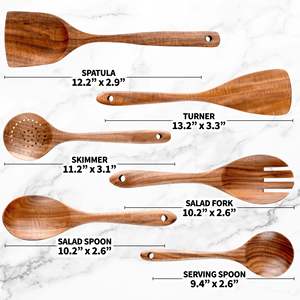 Cucharas de cocina de madera, juego de cucharas de cocina, cuchara ranurada, espátula de madera, cuchara para servir sopa, cuchara para servir pasta - Product Image 4