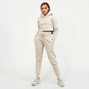 Custom Logo Women Cropped Pullover <b>Hoodies</b> Women Solid Color Long Sleeve <b>Crop</b> <b>Top</b> Hoodie - Product Image 1