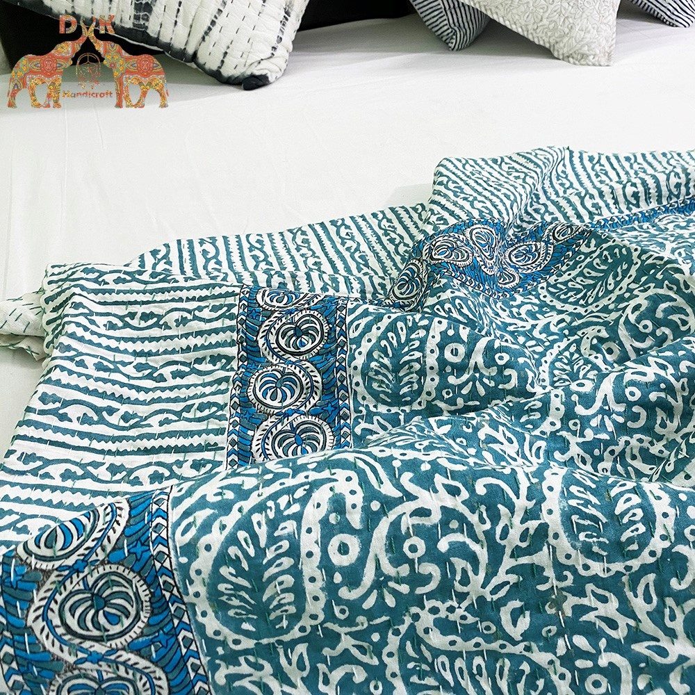 Espalhadas de cama de 100% algodão, verão, tamanhos king, kantha, colcha, cobertura