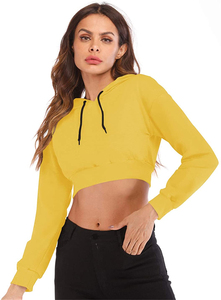 <b>Pullover</b> Style Ladies Crop Hoodie Top Trending Product Sporty Style Hooded <b>Jumper</b> In Short Length For Jogging Running Women - Product Image 5