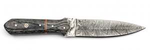 Couteau à éplucher utilitaire de cuisine en acier Damas à motif plume, fabriqué à la main, manche en Pakkawood gris - Product Image 2