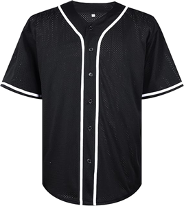 Camiseta Deportiva de Béisbol para Hombre, Negra, de Malla, Manga Corta, Cierre de Botones, Poliéster, Corte Regular, para Todas las Temporadas - Product Image 1