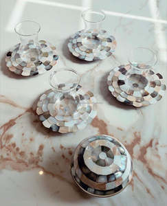Natural black and white sea <b>shell</b> inlay arabian glass holder and cup saucers MOP tea plate and tea <b>light</b> holder for modern home - Product Image 1