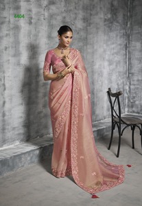 Fabricant et fournisseur de sari en organza de soie avec broderies, à prix de gros depuis Surat. - Product Image 6