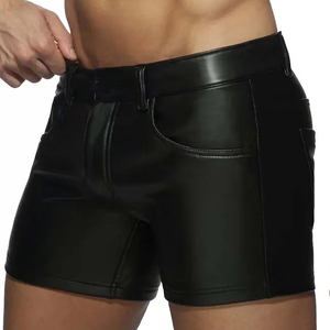 Shorts Bermuda Homme Noir en PU Enduit, Taille Élastique, Polyester Satiné, Style Décontracté, Taille Mi-Haute - Product Image 3