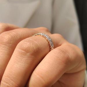 Emerald Marquise and Round Cut Lab Grown <b>Diamond</b> Eternity Band in 14K White Gold Wedding Anniversary Stackable <b>Ring</b> For Her - Product Image 3