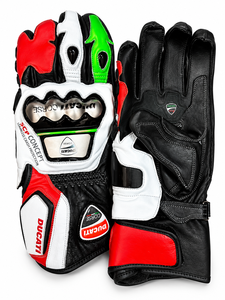 Guantes de Carreras Ducati Tricolor, de Cuero Vacuno, con Dedos Completos, Correa de Muñeca Ajustable, Impermeables, Resistentes al Viento, para Deportes de Conducción, Cálidos - Product Image 1
