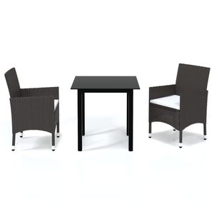 Set da Pranzo in Rattan con Cuscini Marrone, 2 Posti, Arredamento da Giardino Esterno Stile Contemporaneo - Product Image 2