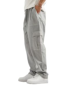 2025 Streetwear hommes pantalons de survêtement respirants amples 100% coton décontracté jambe large pantalon avec 6 poches plaine teint toile pantalon - Product Image 4