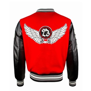 Chaquetas Varsity rojas con logo bordado personalizado a precio de mayorista, chaqueta de béisbol universitaria Letterman para hombre - Product Image 6
