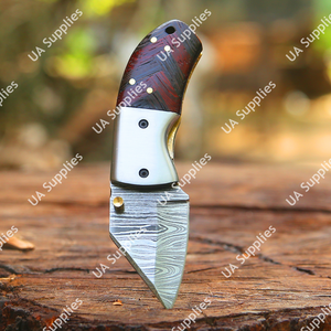 Couteau de poche miniature en acier Damas forgé à la main, manche ergonomique en bois de Wenge, couteau de camping, OEM/ODM, vente en gros, faibles MOQ - Product Image 4