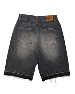 Custom Distressed Embroidery Men’s Oversized Baggy Jorts Denim Shorts 100% Cotton Washed <b>Knee</b>-Length Streetwear Fashion - Product Image 2
