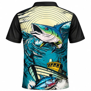 Camisa de pesca para hombre, sublimada, de secado rápido, UPF 50, poliéster, diseño estampado con motivos de barco y peces, para adultos, para uso en exteriores. - Product Image 3
