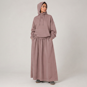 Ensemble jupe longue et sweat à capuche musulman pour femme, tenue islamique modeste 2 pièces, en Spandex/Polyester, infroissable - Product Image 1