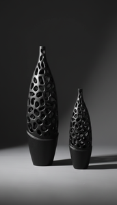 Luxury Hollow Cut-Out Matte Black Metal <b>Vase</b> Elegant Artistic Handcrafted Modern Home Decor Centerpiece Single Unit Only - Product Image 2