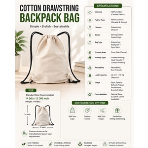 Premium Quality Cotton <b>Drawstring</b> Sports <b>Backpack</b> Bag for Gym Workout and Outdoor Activities Available at Best Price - Product Image 5