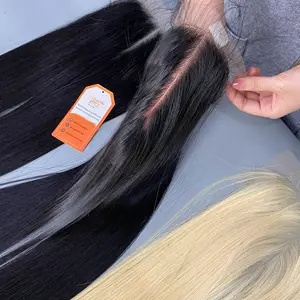 Blonde et fermeture noire 5x5 dentelle transparente partie centrale Mini frontal 100% cheveux humains vietnamiens
