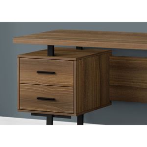 Contemporary 60\"L Walnut Laminate <b>Black</b> Metal <b>Computer</b> <b>Desk</b> for Home Office Left & Right Set-up with Storage Drawers for Work - Product Image 3
