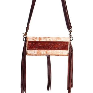 Genuine Leather Zipper Clutch Fur Purse Wallet <b>Handbag</b> <b>Organizer</b> for Women Hand Tooling Real Cowhide Clutch - Product Image 1