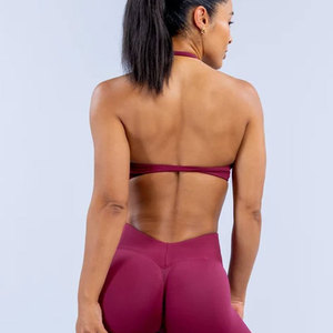 Gym Wholesale <b>Halter</b> <b>Neck</b> <b>Bra</b> Women High Quality Solid Color Body Fit Tight Yoga Activewear Adults <b>Bra</b> Stretchable Spandex - Product Image 2