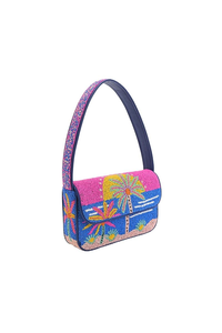 Bolso de hombro de moda para mujer con bordado, cadena cruzada, cuentas blancas y rayas rosas, con doble correa y cremallera - Product Image 4