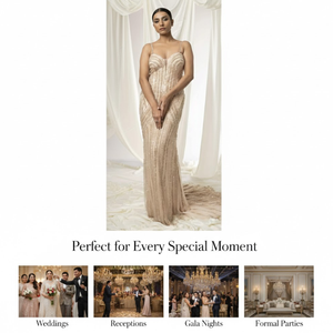 Robe de sirène pour femmes, vente en gros de haute couture |   Robe de soirée longue respirante à col cœur brodée de perles faite à la main - Product Image 3
