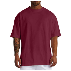 100% Heavyweight Cotton Men's Plus Size Oversized T-<b>Shirt</b> Custom Embroidered Plain Tee with Long Design Knitted Fabric - Product Image 4