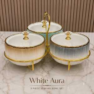 Juego de Tazones de Cerámica con Borde Dorado de Lujo, con Tapas y Soporte Metálico para Uso en la Cocina, para Regalos - Product Image 2