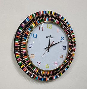 Handmade Colorful Pencil Wall <b>Clock</b> Needle Silent Sweep Quartz Movement Wood Frame 14x14" <b>Art</b> Deco Design for Living Room - Product Image 2
