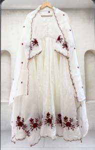 Designer Embroidery And Sequence Pipe Work Mul Chanderi <b>Gown</b> With Bottom And Dupatta Fully Stitched Ready To Wear Set - Product Image 6