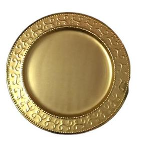 Modern style Round Gold Metal Charger <b>Plate</b> with Embossed Scroll Design Glam Style for Party Table Setting charger <b>plate</b> - Product Image 1