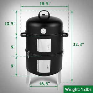 Griglia BBQ Rotonda a Doppio Strato per Uso Intensivo, Affumicatore Verticale in Acciaio a Carbone con Altezza Regolabile per Cucina all'Aperto, Nera - Product Image 6