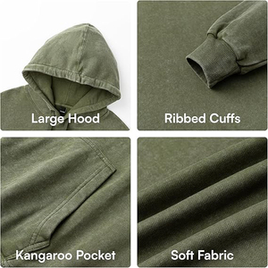 Sudadera con capucha de forro polar para hombre, estilo vintage, verde oliva, de gran tamaño, con efecto desgastado. - Product Image 5