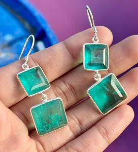 Paraiba Tourmaline Dangle <b>Earrings</b> Neon <b>Blue</b> Sterling Silver Drop <b>Stud</b> Luxury Handmade Jewelry Elegant Gift - Product Image 4