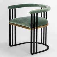 Fauteuil ottoman moderne avec dossier et assise rembourrée verte, cadre doré, pour salon, couloir et hôtel, usage décoratif