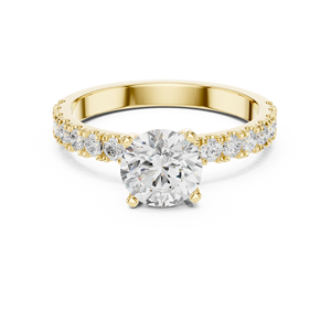 Bague de fiançailles solitaire en or jaune avec diamant taille ronde pour femme, bague pavée pour mariage, promesse ou anniversaire - Product Image 2