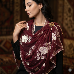 Châles en mousseline de soie personnalisés OEM en gros – Broderie florale en strass, doux, légers, longs, multicolores pour femmes, été - Product Image 4