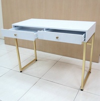 Bureau d'ordinateur blanc moderne et simple Top Home avec 2 tiroirs, structure en panneau de particules et tubes métalliques, pour étude, 106x48x78.5cm SCE PCD-191