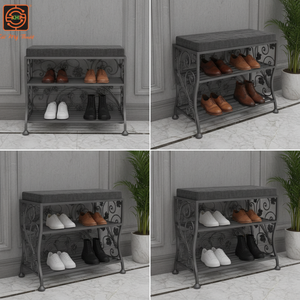 Porte-chaussures vintage industriel en fer forgé, support de rangement métallique sur pied, organisateur d'entrée peu encombrant - Product Image 4