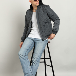 <b>Men's</b> Quilted Hooded Bomber <b>Jacket</b> Windproof Casual Solid Color Polyester Wadding Zipper Closure Autumn Wear - Product Image 5