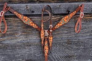 Juego de tachuelas de caballo con incrustaciones de turquesa con estampado Floral marrón, placa de pecho de cabeza, cuero genuino, ligero, equitación de temporada - Product Image 2