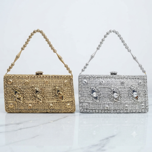 Bolso de Mano Tipo Clutch de Metal Dorado de Lujo con Motivo de Hojas y Adornos de Diamantes de Imitación para Mujer, para Fiestas - Product Image 4
