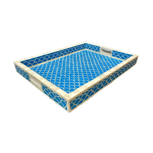 Plateau en bois fait main de qualité supérieure avec incrustations en os pour servir des fruits secs, des collations, des boissons, décoration élégante pour la maison, abstrait, durable, avec poignée - Product Image 1